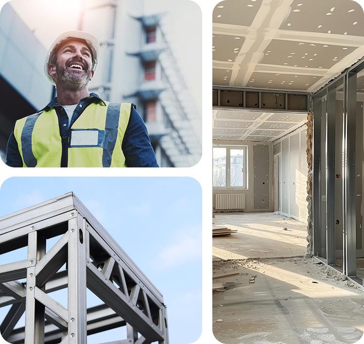 Profissionais e obras de construção a seco
