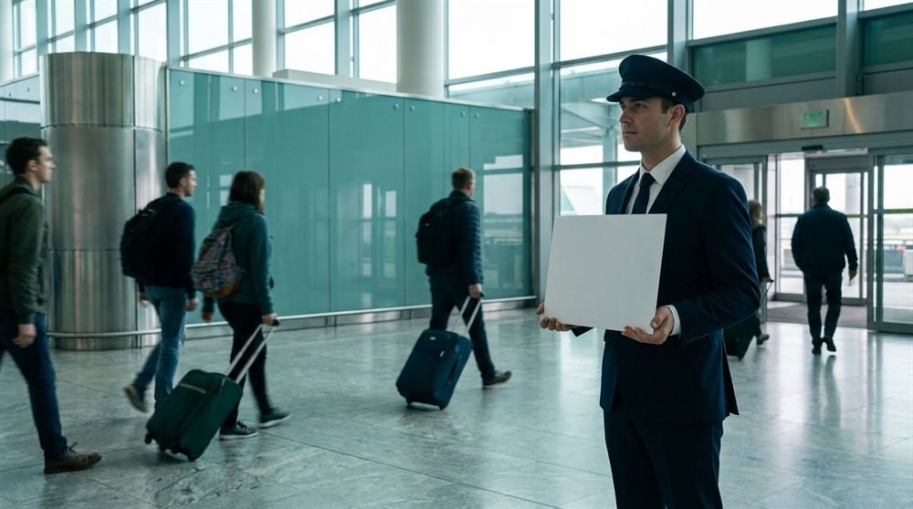 Motorista aguardando passageiro no desembarque do aeroporto