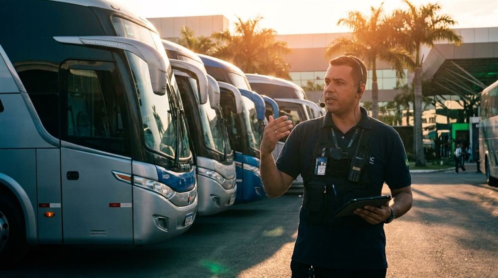 Coordenador de transporte organizando a frota em um evento